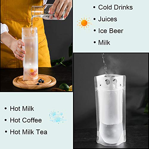  100 Pcs Drink Pouches With Straws, Freezable Drink Bags Juice Pouches, Reclosable Zipper Plastic Clear Reusable Drink Container Sets With Straw For Adults Cold & Hot Drinks