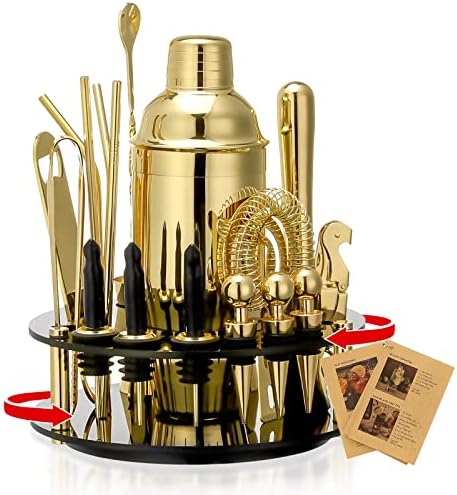  Bartender Kit: 19-Piece Black Cocktail Shaker Set With Rotating Stand,Stainless Steel Bar Tools Set For A Fantastic Mixing Experience, Ideal As Gift Or For Home