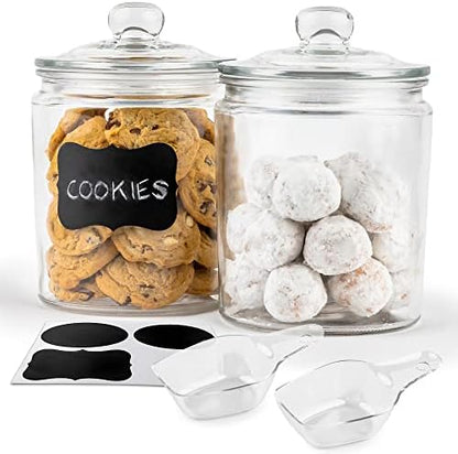  Glass Kitchen Jars, Food & Cookie Storage Containers For Pantry, Bathroom Apothecary Canisters, Dishwasher Safe, With Chalk And Labels, 1/2 Gallon, Set Of 2