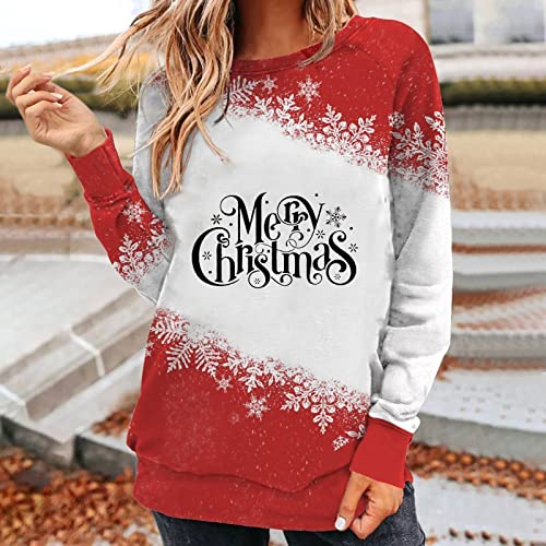  Pullover Sweatshirts For Women Fall Plus Size Sweatshirts Long Sleeve Christmas Print Fashion Pullover Top Streetwear