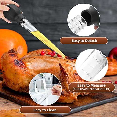  Large Turkey Baster With Cleaning Brush - Premium Baster Tool For Cooking - Easy To Use And Clean - Powerful Bulb Baster Syringe - Dishwasher Safe - Flavor Meat Poultry, Beef, Chicken(Black)