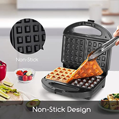  Waffle Maker, Non Stick Waffle Irons, Compact 2 Slice Waffle Makers For Breakfast, Snacks, PFOA Free, ETL Certificated, Black/Silver