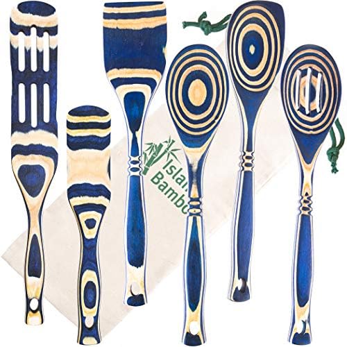  Pakkawood 6-Piece Utensil Set With Gift Bag - Elegant Kitchen Spoon, Slotted Spoon, Corner Spoon, Spatula, 13” Spurtle, 9” Spurtle For Serving & Cooking, Non-Stick Utensils