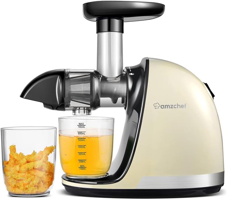  Masticating Juicer Machines, AMZCHEF Slow Cold Press Juicer With Reverse Function, High Juice Yield, Easy Clean With Brush,Recipes For High Nutrient Fruits And Vegetables, Gray(Updated)