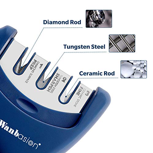  Kitchen Knife Sharpener Professional 3 Stages, Kitchen Knife Sharpener Manual Sharpening, Knife Sharpener For Kitchen Knives With Stainless Steel Ceramic Diamond Blade