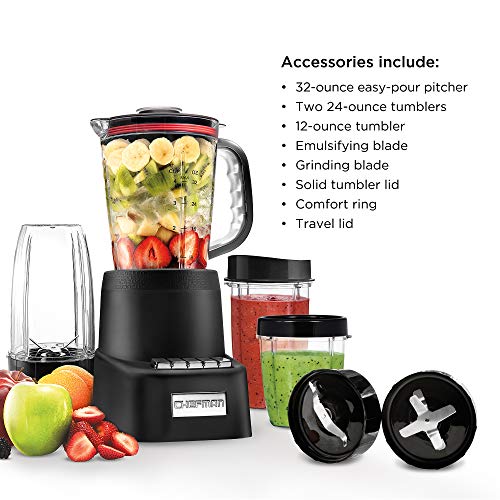  Countertop + Travel Dynamic Blending System, 12-Piece Set, 3 Programmed Speeds & Pulse, Easy Ice Crushing For Shakes & Smoothies, Dishwasher-Safe 32-Oz Pitcher, 12Oz & 2 24Oz Tumblers, Black