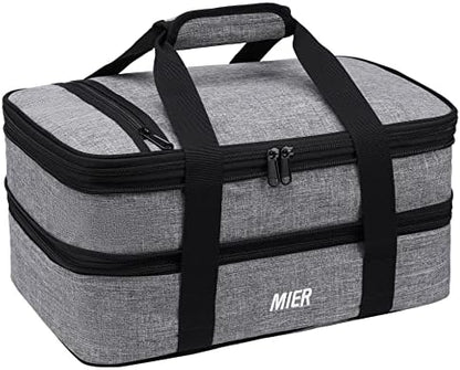  Insulated Double Casserole Carrier Thermal Lunch Tote For Potluck Parties, Picnic, Beach, Fits 9 X 13 Inches Casserole Dish, Expandable By Mid Zipper, Orange