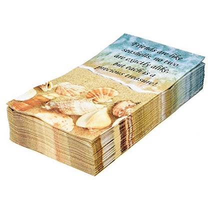  100 Nautical Beach Guest Napkins 3 Ply Disposable Paper Pack Coastal Friends Seashell Sea Shore Summer Dinner Hand Napkin For Bathroom Hotel Gym Spa Party Wedding Bridal Baby Shower Decorative Towels