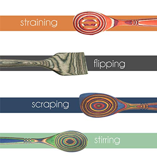  Pakkawood 4-Piece Utensil Set - Elegant Kitchen Spoon, Slotted Spoon, Corner Spoon, And Spatula For Serving & Cooking, Heat Resistant & Non-Stick Utensils