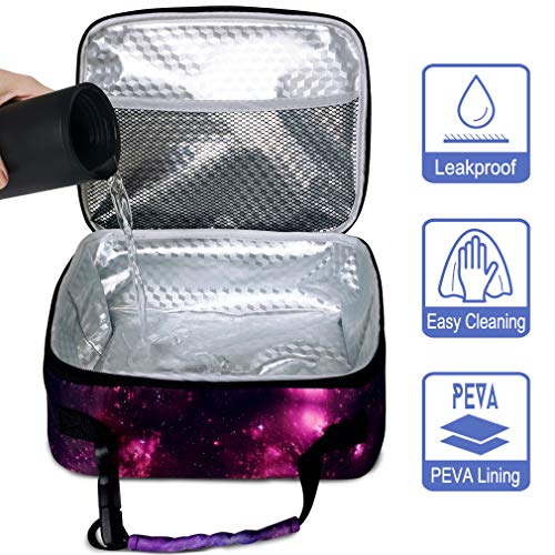  Kids Lunch Box Insulated Girls Lunch Boxes Galaxy Lunch Bag Tote Kit For School Travel Picnic Beach Boys Space Gifts Purple Pink