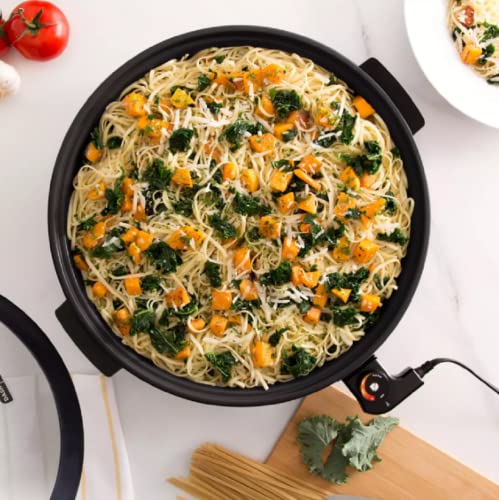 GENERIC Nonstick Electric Skillet | Hot Oven Cooker With 14 Inch Healthy-Eco Nonstick Coating Surface | Convenient Easy Clean Up | Tempered Glass Lids | Black