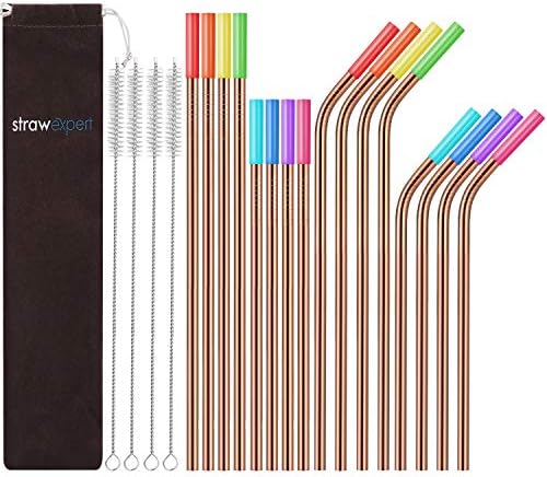  Set Of 16 Reusable Stainless Steel Straws With Travel Case Cleaning Brush Silicone Tips Eco Friendly Extra Long Metal Straws Drinking For 20 24 30 Oz Tumbler