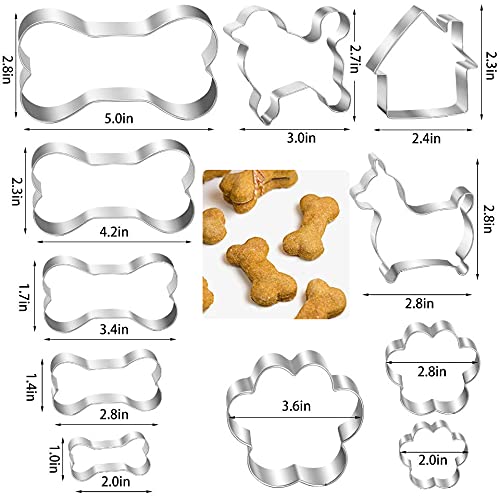  Dog Treats Cutters Set 11 Pieces,5 Dog Bone 3 Footprint 2 Dogs 1House Dog Cookie Cutter Sets Different Sizes Mini Small Medium Big Cut Out For Homemade Treats And Baking