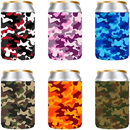  Can Cooler Sleeve (6 Pack) 12 Oz Neoprene Collapsible Cooler Can, Insulated Can Holder, 4mm Thick Beer &Soda Can Cover, Police Cooler Can Covers(Tie - Dye Mix)