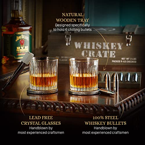  Bullet Whiskey Stones Gift Set By Royal Reserve | Artisan Crafted Chilling Rocks Scotch Bourbon Glasses And Coasters – Gift For Ranger Police Hunter Guy Men Dad Boyfriend Anniversary Or Retirement