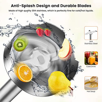  5-In-1 Immersion Blender 800W 12-Speed Stainless Steel Hand Blender With Milk Frother, Egg Whisk, BPA-Free 500ml Chopper And 700ml Beaker With Lid For Soup, Smoothie, Baby Food