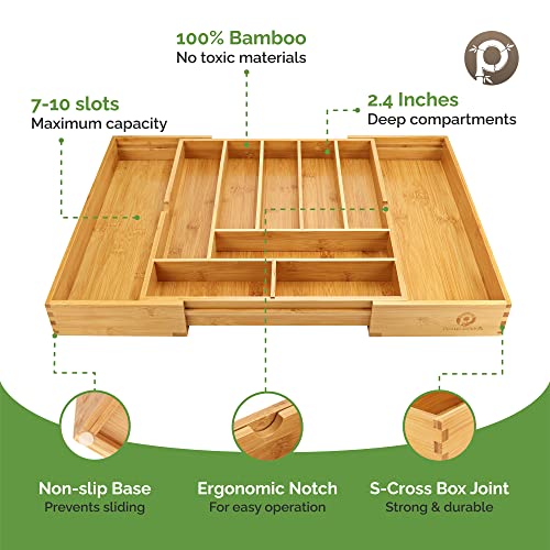  Silverware Organizer - Expandable Kitchen Drawer Organizer - Adjustable Kitchen Drawer Organizer For Utensils, Expandable To 25 Inches Wide, 10 Compartments, Silverware Tray For Drawer