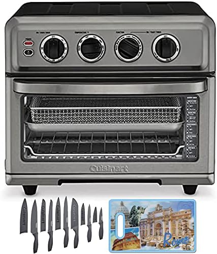  TOA-70 AirFryer Toaster Oven With Grill Stainless Steel Bundle With Cuisinart 12 Piece Ceramic Coated Cutlery Set Matte Black And Cuisinart 3D City Collection Rome Cutting Board
