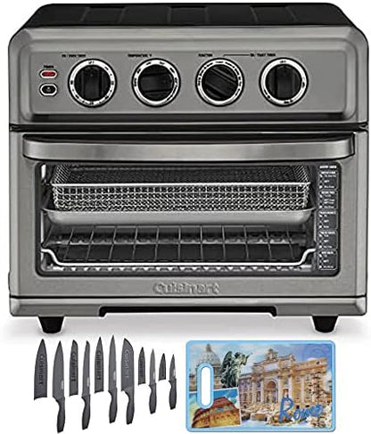  TOA-70 AirFryer Toaster Oven With Grill Stainless Steel Bundle With Cuisinart 12 Piece Ceramic Coated Cutlery Set Matte Black And Cuisinart 3D City Collection Rome Cutting Board