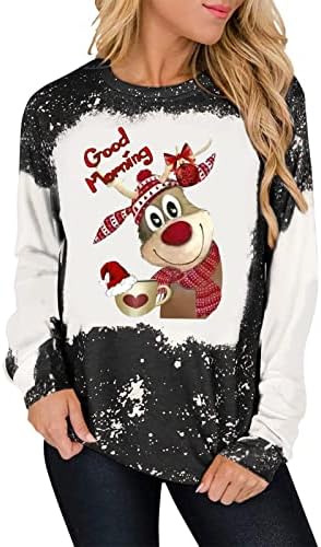  Pullover Sweatshirts For Women Fall Loose Tops Sweatshirts Long Sleeve Christmas Print Crew Neck Pullover Top Fall