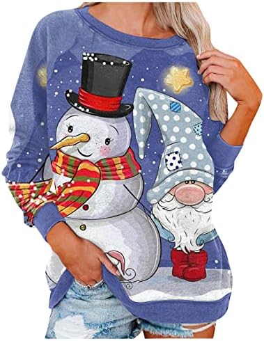  Womens Crewneck Sweatshirt Cute Fashion Christmas Print Long Sleeve Sweatshirts Loose Tops Pullover Top Streetwear