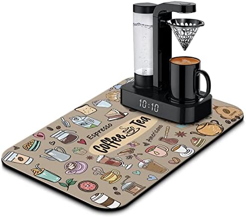  Coffee Bar Mat Accessories For Countertop Super Absorbent Anti-Slip Silicone Dish Drying Mats For Kitchen Counter Draining Pad Decor Gift Fit Coffee Maker Coffee Pot Espresso Machine 19inx12in