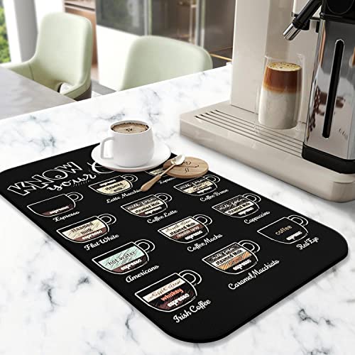  Coffee Bar Mat Accessories For Countertop Super Absorbent Anti-Slip Silicone Dish Drying Mats For Kitchen Counter Draining Pad Decor Gift Fit Coffee Maker Coffee Pot Espresso Machine 19inx12in