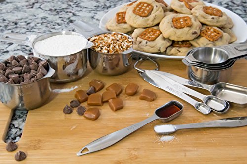  Measuring Cups And Spoons Set By Kitchen Yen - 7 Nesting Cups, 6 Stackable Narrow Spoons - Coffee Scoop - Engraved Measurements For Dry/Liquid Ingredients - Heavy Duty Professional 304 Stainless Steel