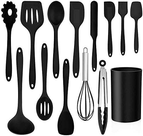  14 Pcs Cooking Utensils Set With Holder, Silicone Kitchen Cookware Utensils Set, Heat Resistant Cooking Gadget Tools Includes Spatula Spoon Turner Whisk Tong, Dishwasher Safe, Colorful