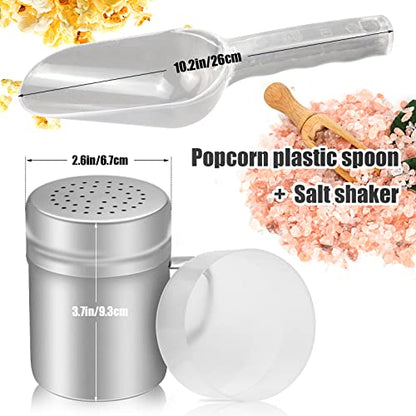  CZWESTC Popcorn Supplies Bundle- Popcorn Plastic Scoop With Popcorn Salt Shaker For Popcorn Bars, Movie Nights, Concessions