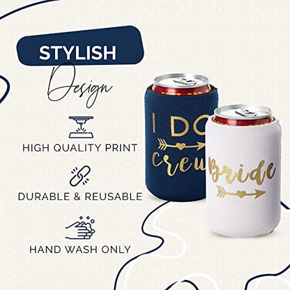  I Do Crew And Bride Bachelorette Party Can Coolers, Set Of 12 Beer Can Coolies, Perfect Bachelorette Party Decorations And Bridesmaid Gifts (Navy Blue)