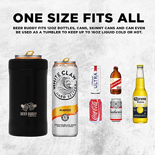  Grill Rescue​ Insulated Can Holder – Vacuum-Sealed Stainless Steel – Beer Bottle Insulator For Cold Beverages – Thermos Beer Cooler ​Suited For Any Size​ Drink - One Size Fits All (Matte Black)