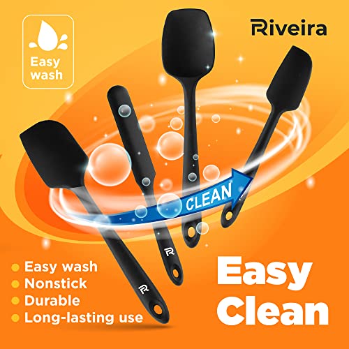  Silicone Spatula Set 4-Piece 600°F+ Heat Resistant Kitchen Utensils Set Cooking Utensils Set Plastic Rubber Spatulas For Nonstick Cookware Baking Spoon Sets For Kitchen In Black