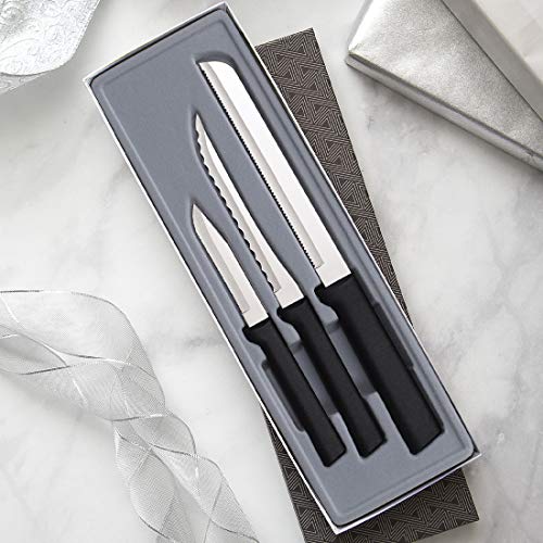  Ada Cutlery Sensational Serrations 3-Piece Kitchen Knife Set Blades Steel Resin, Black Handle