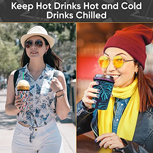  Axendale And Co Reusable Neoprene Insulator Sleeves For Large Sized Iced Coffee And Cold Drink Cups (2 PK Large 32oz, Black Smooth)