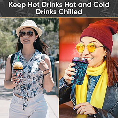  Axendale And Co Reusable Neoprene Insulator Sleeves For Large Sized Iced Coffee And Cold Drink Cups (2 PK Large 32oz, Black Smooth)