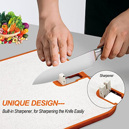  Plastic Cutting Board, 1 Pieces Dishwasher Safe Cutting Boards For Kitchen With Juice Grooves, Non-Slip, Reversible And Knife-Friendly With Built-in Sharpener & Grinding Area（off White）