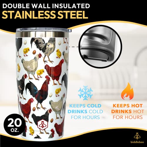  Chicken Gifts For Chicken Lovers Chickens Travel Coffee Mug W/Slider Lid | 20oz Spill Proof Insulated Coffee Tumbler | Chicken Mug | Great Gift For Birthday Or Christmas
