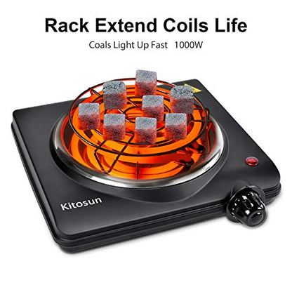  Electric Coals Burner Multipurpose Charcoal Burner ETL Approved Single Hot Plate 1000W Charcoal Starter With Adjustable Temperature Control Stainless Steel Cooktop Countertop For Camping&Cooking