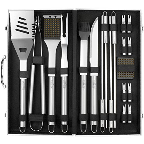  BBQ Grill Utensil Tools Set Reinforced BBQ Tongs 19-Piece Stainless-Steel Barbecue Grilling Accessories With Aluminum Storage Case -Complete Outdoor Grill Kit For Dad, Birthday Gift For Man