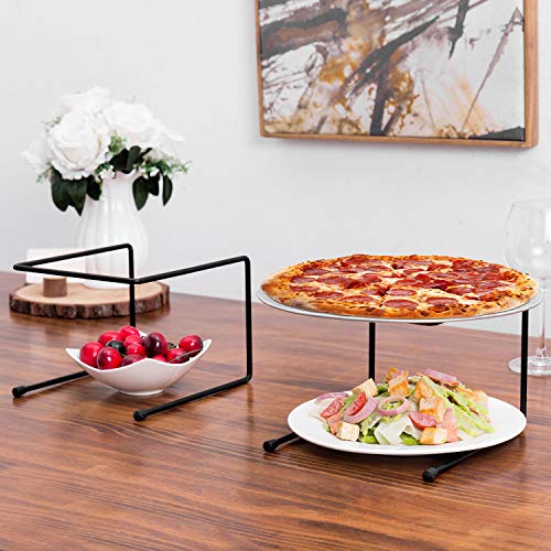  Set Of 4 Black Metal Pizza Pan Riser Stands, Tabletop Food Platter Tray Display Racks