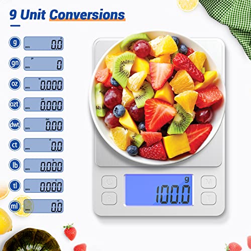  Kitchen Food Scale, Rechargeable Scale For Food Ounces And Grams, High Precision Digital Scale Used For Baking, Coffee Making, With LCD Display And 2 Trays