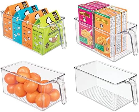  MDesign Plastic Kitchen Pantry Cabinet Refrigerator Storage Organizer Bin Holder With Front Handle - For Organizing Individual Packets, Snacks, Produce, Pasta - BPA Free - Medium, 4 Pack - Clear