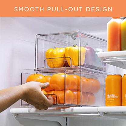  Fridge Drawers - Clear Stackable Pull Out Refrigerator Organizer Bins - Food Storage Containers For Kitchen, Refrigerator, Freezer, Vanity & Fridge Organization And Storage (2 Pack | Large)