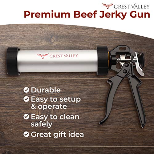  Premium Jerky Gun - Complete Jerky Making Kit - 1 LB Easy Clean And Durable Aluminum Cannon With 4 Beef Stick/Strip Nozzles - 3 Cleaning Brushes - Home Recipes Included