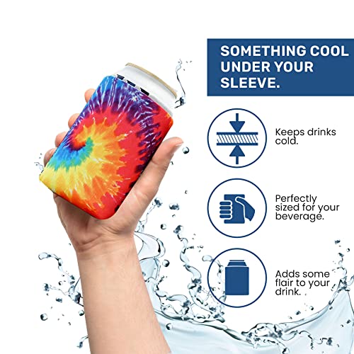  Can Cooler Sleeve (6 Pack) 12 Oz Neoprene Collapsible Cooler Can, Insulated Can Holder, 4mm Thick Beer &Soda Can Cover, Police Cooler Can Covers(Tie - Dye Mix)