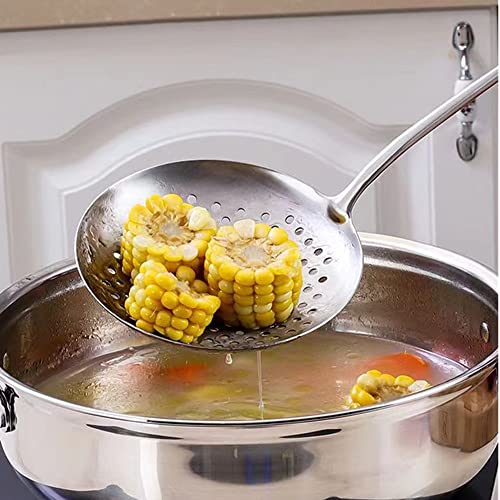  Kimmer Spoon Stainless Steel 304 Slotted Colander Strainer Ladle For Cooking Professional Heat Proof Hollow Handle Dishwasher Safe 14.96 Inches
