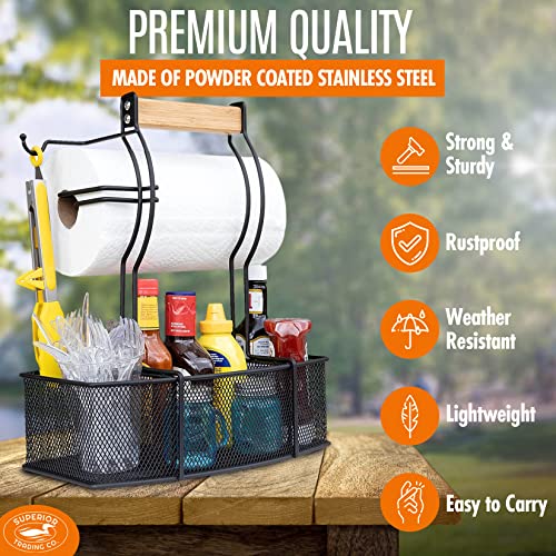  Teel Caddy For Organizing Paper Towels, Condiments, Tools For Grill, BBQ, Picnics, Household Cleaning, Garage, Cars Caddy, Black, Large