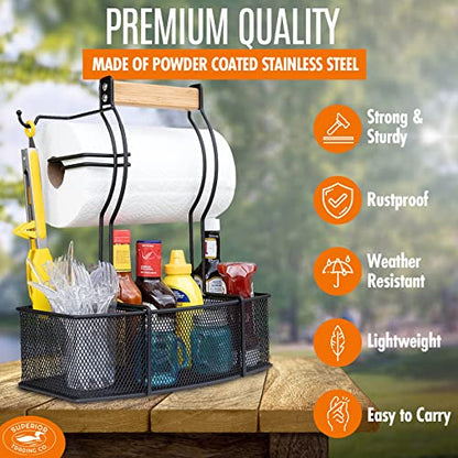  Teel Caddy For Organizing Paper Towels, Condiments, Tools For Grill, BBQ, Picnics, Household Cleaning, Garage, Cars Caddy, Black, Large