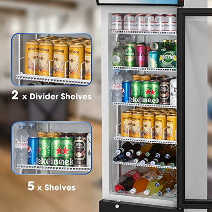 Commercial Merchandiser Refrigerator With LED Lighting Single Glass Door, 9.0 Cu Ft Upright Display Beverage Cooler With Extra Shelves Drink Holders, ETL NSF Approved